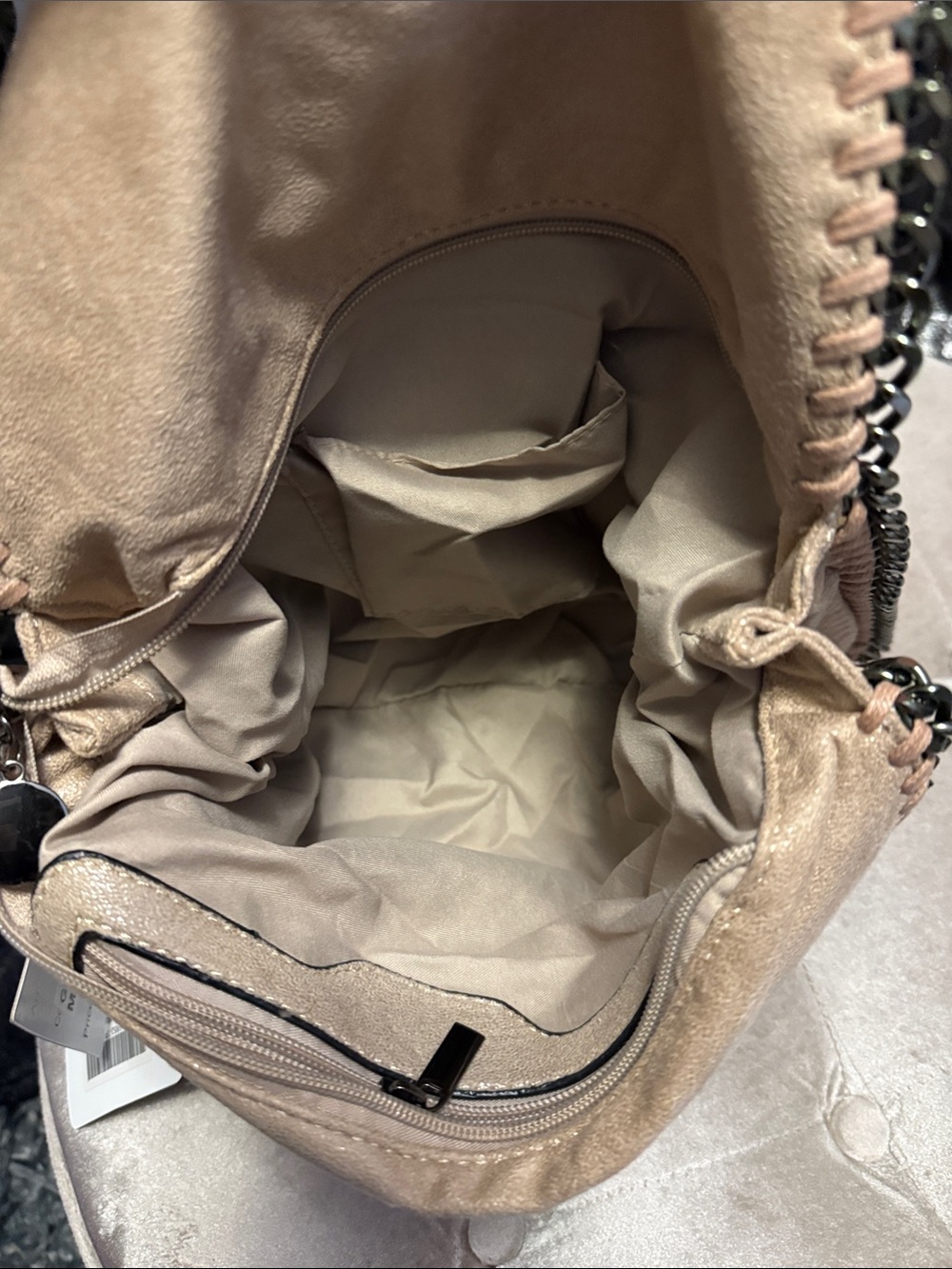 Madden Soft Taupe Chain-Trim Shoulder Bag, new - Picture 6 of 11
